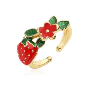 Golden Petal Strawberry Ring