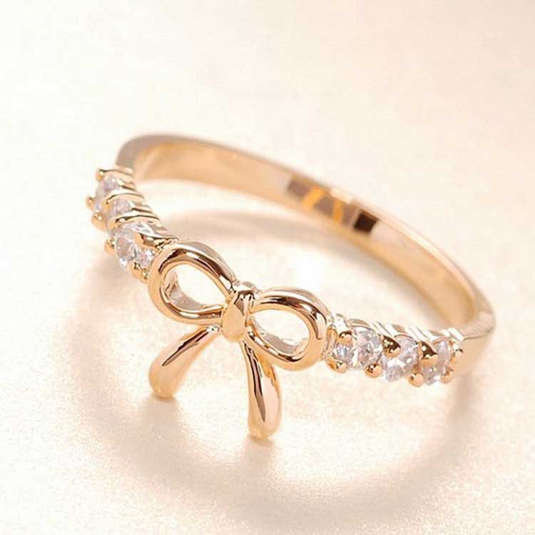 Wholesale Japanese and Korean Jewelry Simple Diamond Bow Ring Handset Finger Ring for Women