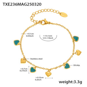 Txe236-green love gold bracelet 16+5cm