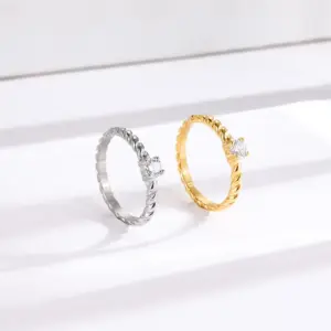 Wholesale Vacuum Plating Real Gold Plated 18K Gold Round 304 Stainless Steel Elegant Glam Luxurious Waterproof Non Tarnish Rings