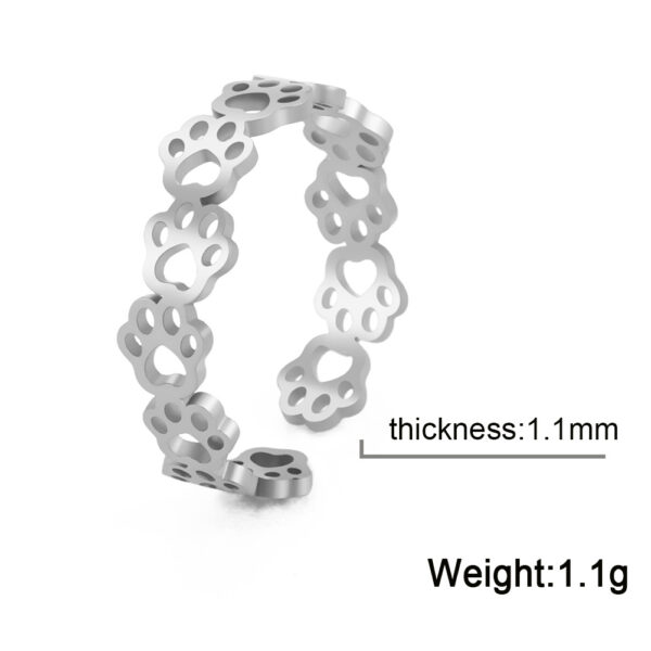 Wholesale Cross-border New Titanium Steel Color Hollow Continuous Cat Footprint Opening Adjustable Couple Ring Stainless Steel Opening Ring