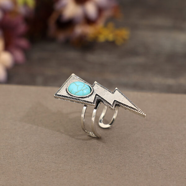 Wholesale Cross-border European and American independent station Western style retro creative lightning turquoise personality ring