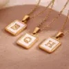 304 Stainless Steel Letter Square PVD Coated Shell 18K Real Gold Plated Vintage Style Waterproof Non Tarnish Plating Inlay Cable Chain White Gold Pendant Necklace