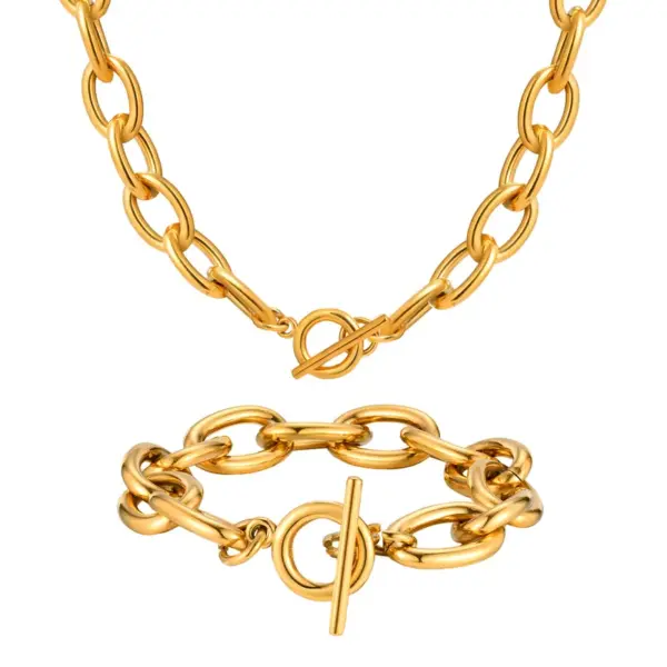 Wholesale PVD Coated Real Gold Plated 18K Gold Solid Color 304 Stainless Steel Vacation Classic Style Waterproof Non Tarnish Chain Necklace Necklace