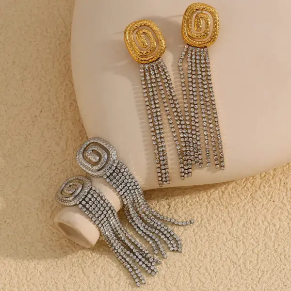 Wholesale PVD Coated Real Gold Plated 18K Gold Geometric Tassel 304 Stainless Steel Vintage Style French Style Waterproof Non Tarnish Drop Earrings