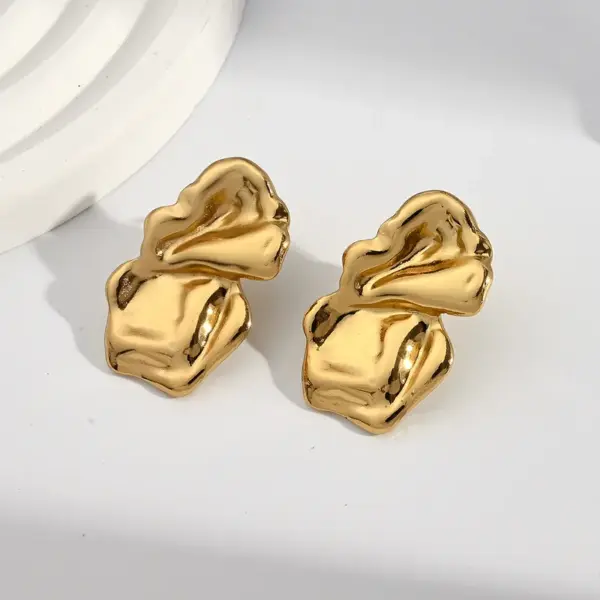 Wholesale Electroplating Golden Plated Irregular Square Leaves 304 Stainless Steel Casual Simple Style Polishing Plating Earrings