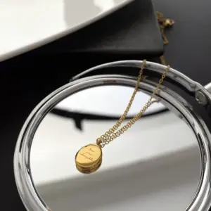 01-H4 Titanium Steel Little Golden Beans Necklace / Gold
