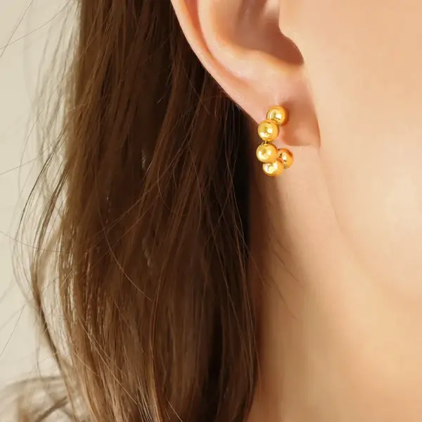 304 Stainless Steel C Shape PVD Coated 18K Gold Plated Real Gold Plated 18K Gold Casual Simple Style Waterproof Non Tarnish Plating Gold Sier Ear Studs