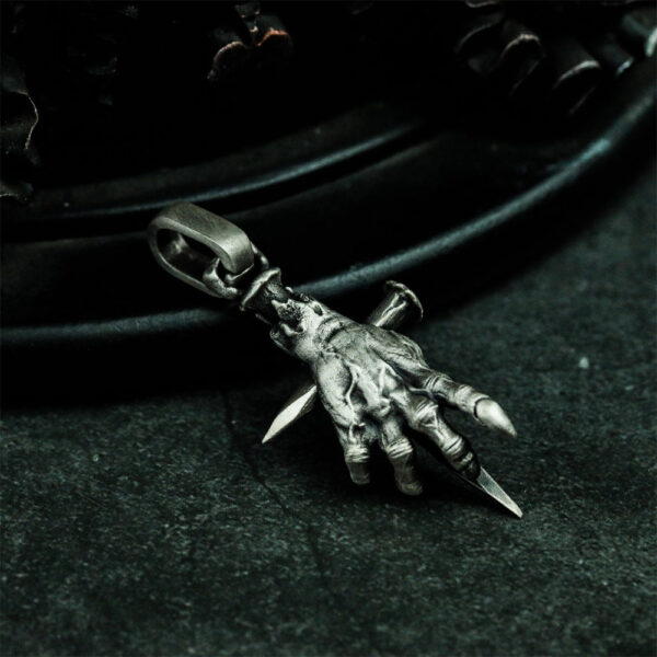 Wholesale Demon Hand Nail Cross Pendant Vintage Dark Gothic Pendant Necklace Men's Necklace in stock
