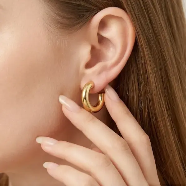 PVD Coated 18K Gold Plated Real Gold Plated C Shape Titanium Steel Simple Style Waterproof Non Tarnish Ear Studs