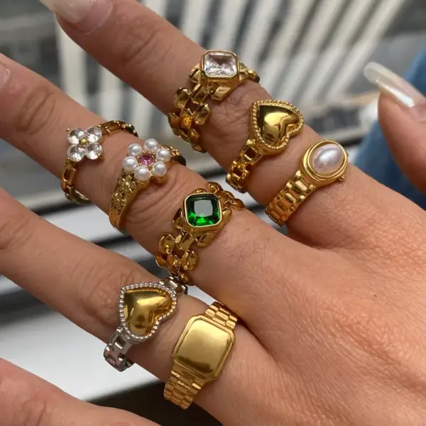 304 Stainless Steel Geometric PVD Coated 18K Real Gold Plated Real Gold Plated Casual Vacation Commute Waterproof Non Tarnish Mixed Metal Rings