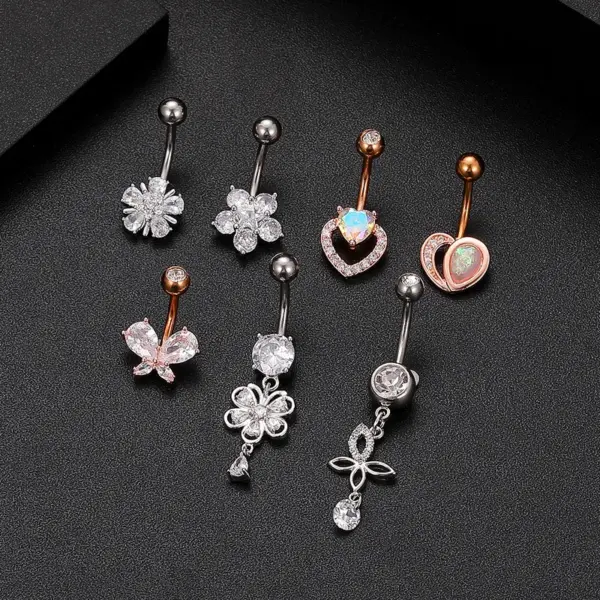 Wholesale Fashion Heart Shape Flower Butterfly Stainless Steel Plating Inlay Zircon Belly Ring 1 Piece