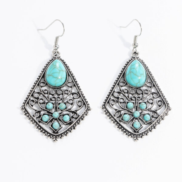 Wholesale Europe and the United States cross-border retro turquoise earrings geometric inlay Bohemian alloy personality earrings jewelry