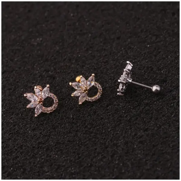 316L Stainless Steel Copper Zircon Ear Cartilage Rings & Studs Flower Waterproof Non Tarnish Surgical Steel