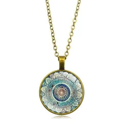 Wholesale European and American New Accessories, Mandala Yoga Time, Gemstone Necklace, Personalized Fashionable Glass Pendant, Versatile Necklace