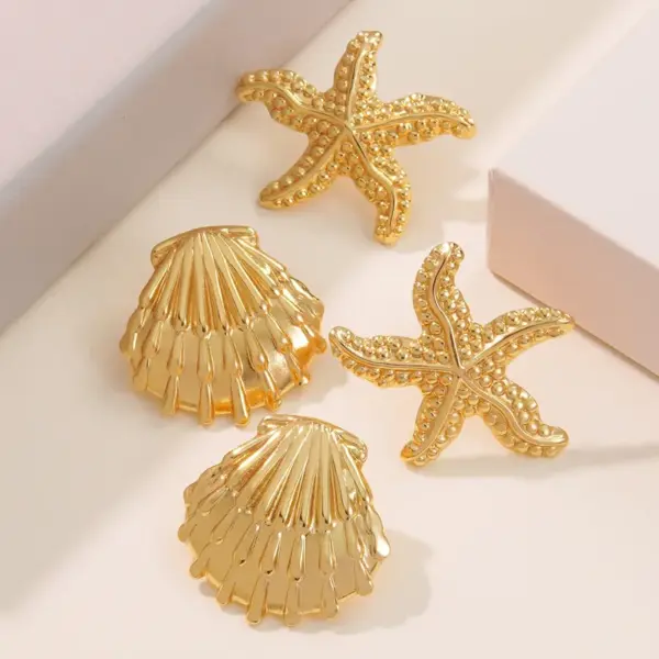 1 Pair Beach Simple Style Classic Style Starfish Shell 304 Stainless Steel Imitation Gold Electroplating Ear Studs