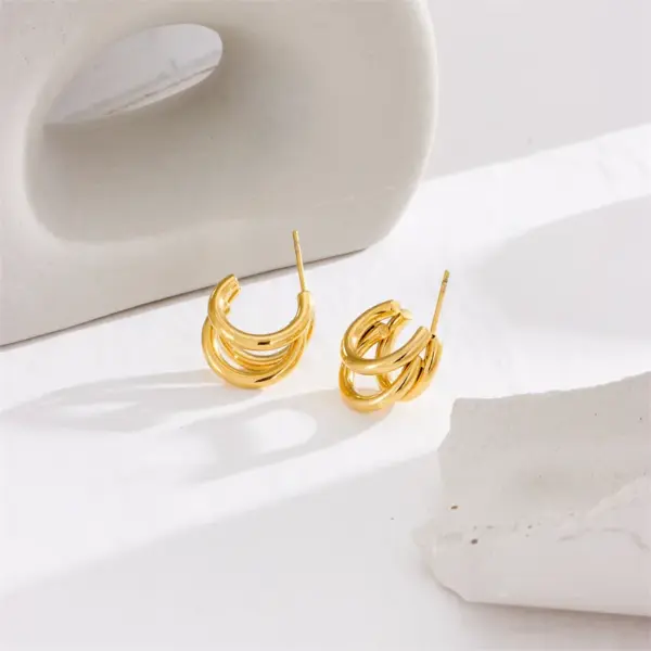 Wholesale PVD Coated 18K Gold Plated Geometric 304 Stainless Steel Vintage Style Korean Style Waterproof Non Tarnish Ear Studs