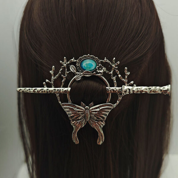 Wholesale Cross-border Hot Selling Retro Nordic Imitation Moon Stone Butterfly Hairpin Viking Hair Stick Irish Norwegian Style Hair Accessories
