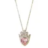 French Elegant Pink Diamond Crown Heart Micro-Paved Necklace Women Fashion Sweet Fairy Wind Clavicle Chain Set Titanium Steel