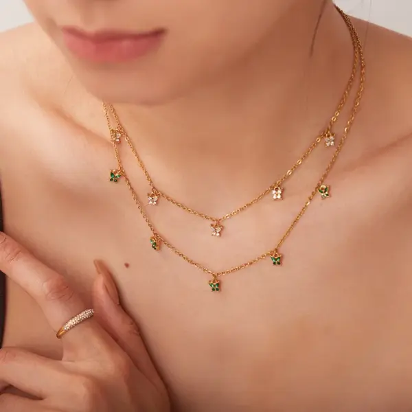 Wholesale Jewelry Fashion Geometric Stainless Steel Zircon Plating Necklace