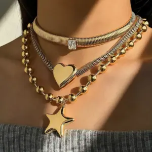 Wholesale Stainless Steel Geometric Exaggerated Style Trendy Pendant Necklace For Women, Unique Hip-Hop Fashion High-Quality Non-Fading Jewelry Wholesale