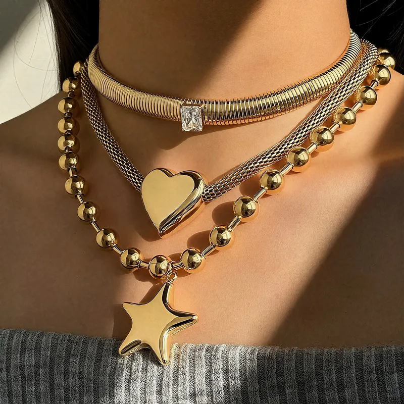 Wholesale Stainless Steel Geometric Exaggerated Style Trendy Pendant Necklace For Women, Unique Hip-Hop Fashion High-Quality Non-Fading Jewelry Wholes