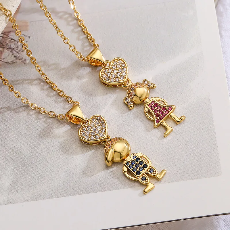 Wholesale Simple Style Commute Human Heart Shape Copper Plating Inlay Zircon 18k Gold Plated Pendant Necklace