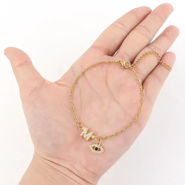 PVD Coated Real Gold Plated Letter Eye 201 Stainless Steel 304 Stainless Steel Copper Elegant Simple Style Classic Style Waterproof Non Tarnish 201 Stainless Steel Bracelets