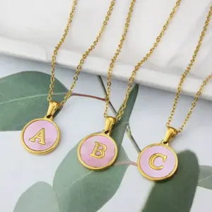 Wholesale Simple Style Letter Titanium Steel Plating Inlay Shell Pendant Necklace