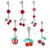 Belly Rings Fashion Peach Cherry Fruit Rhinestone