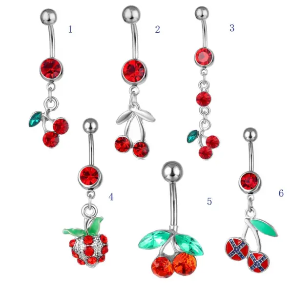 Belly Rings Fashion Peach Cherry Fruit Rhinestone