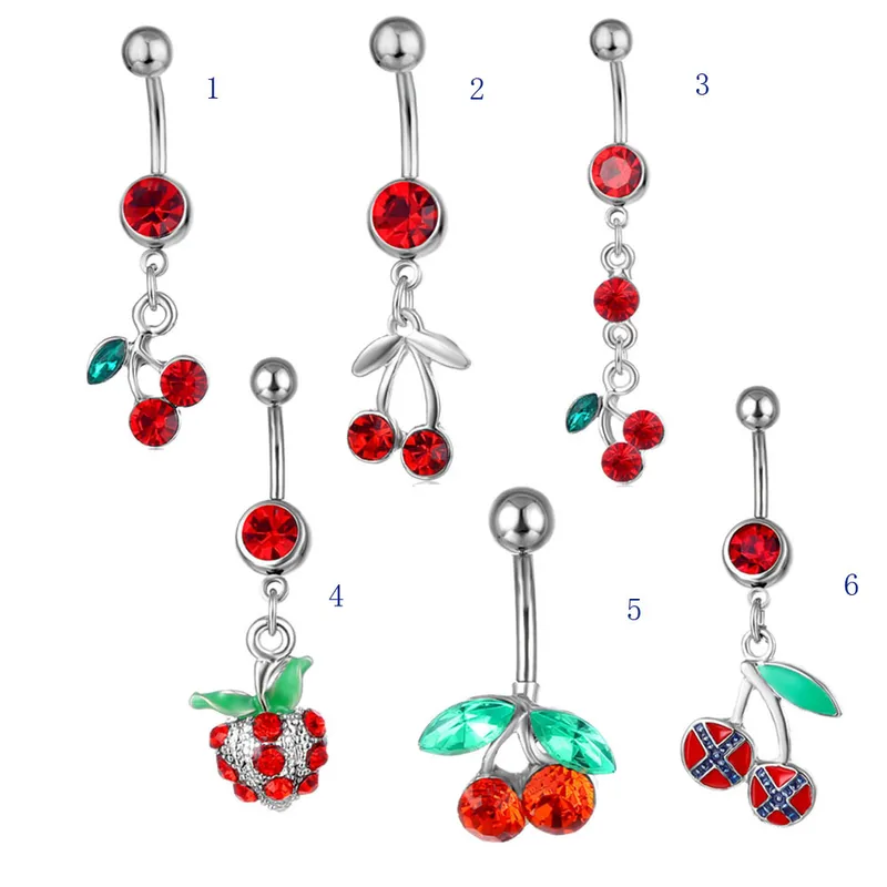 Wholesale Belly Rings Fashion Peach Cherry Ft Rhinestone