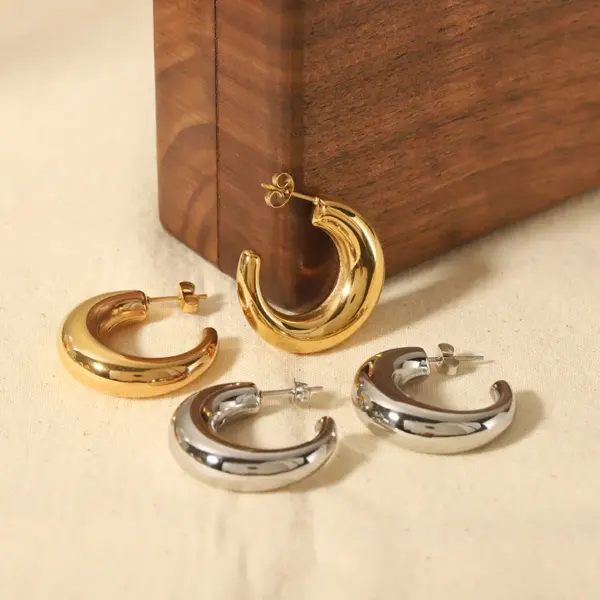 Wholesale 304 Stainless Steel C Shape PVD Coated Real Gold Plated 18K Gold Simple Style Waterproof Non Tarnish Ear Studs