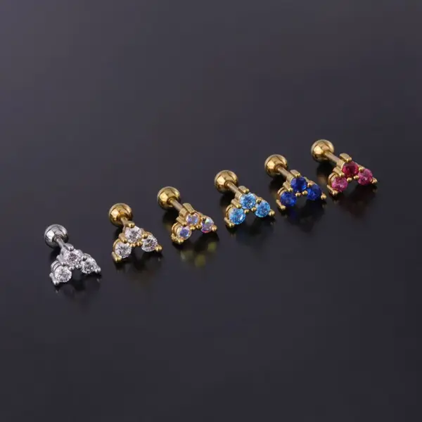 Copper Artificial Gemstones Ear Cartilage Rings & Studs Heart Waterproof Non Tarnish Surgical Steel Women'S