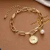 Wholesale Simple Style Cross Heart Shape Artificial Pearl Alloy Plating Gold Plated Women's Bracelets