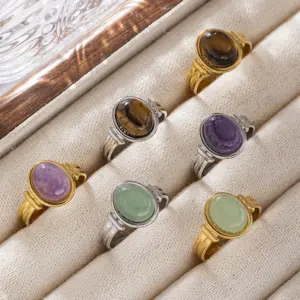 Wholesale PVD Coated Real Gold Plated Geometric Titanium Steel Vintage Style Waterproof Non Tarnish Open Rings