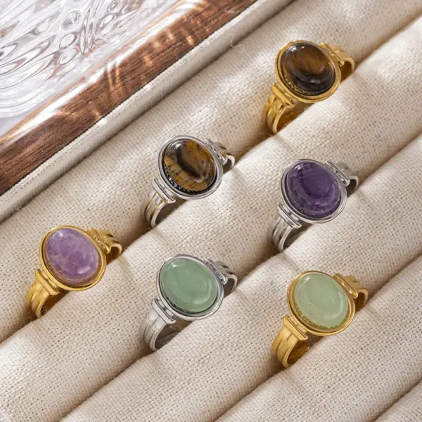 Wholesale PVD Coated Real Gold Plated Geometric Titanium Steel Vintage Style Waterproof Non Tarnish Open Rings