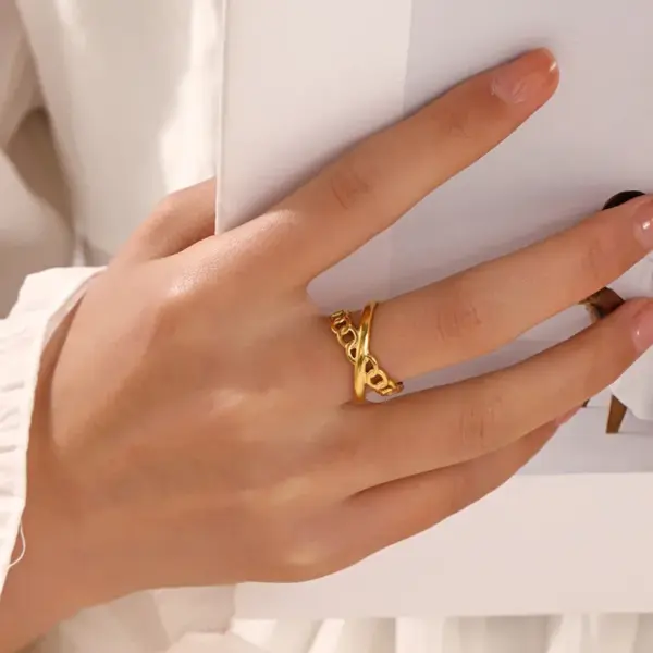 Wholesale PVD Coated 18K Gold Plated Asymmetrical 304 Stainless Steel Hip-Hop Waterproof Non Tarnish Open Rings