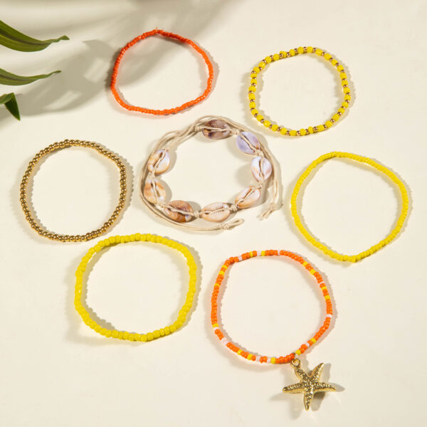 Wholesale Cross-Border Bohemian Resort Style Acrylic Shell Braided Anklets Seven Pieces of Beach Style Resin Starfish Anklets