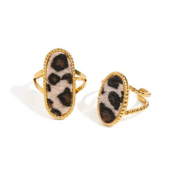 Wholesale 304 Stainless Steel Oval Leopard PVD Coated 18K Real Gold Plated Classic Style Open Rings