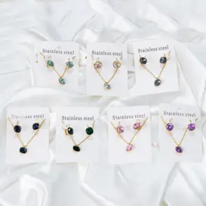 Wholesale Jewelry Fashion Geometric Stainless Steel Artificial Gemstones Earrings Necklace