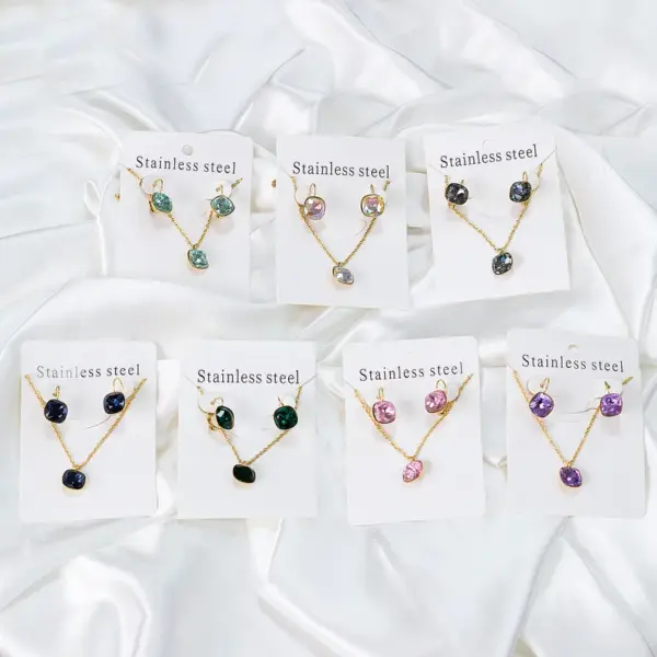 Wholesale Jewelry Fashion Geometric Stainless Steel Artificial Gemstones Earrings Necklace