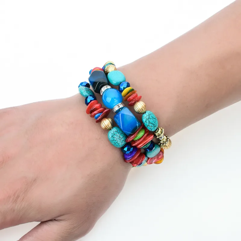 Wholesale Fashion Geometric Color Block Alloy Natural Stone Women's Bracelets