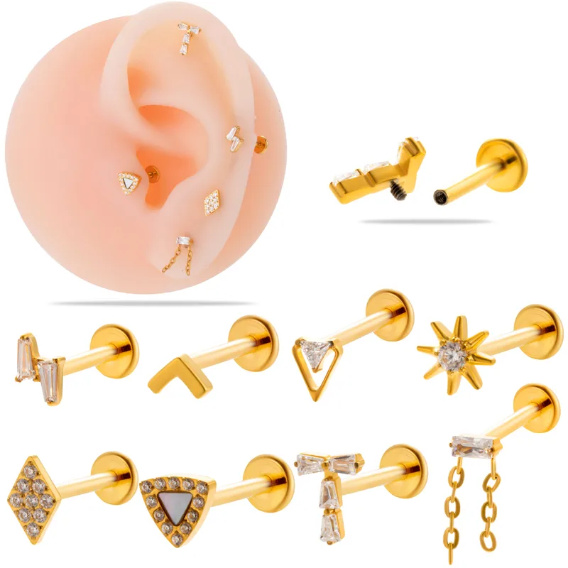 Wholesale 1 Piece Ear Cartilage Rings & Studs Simple Style Geometric Pure Titanium Plating Inlay Zircon