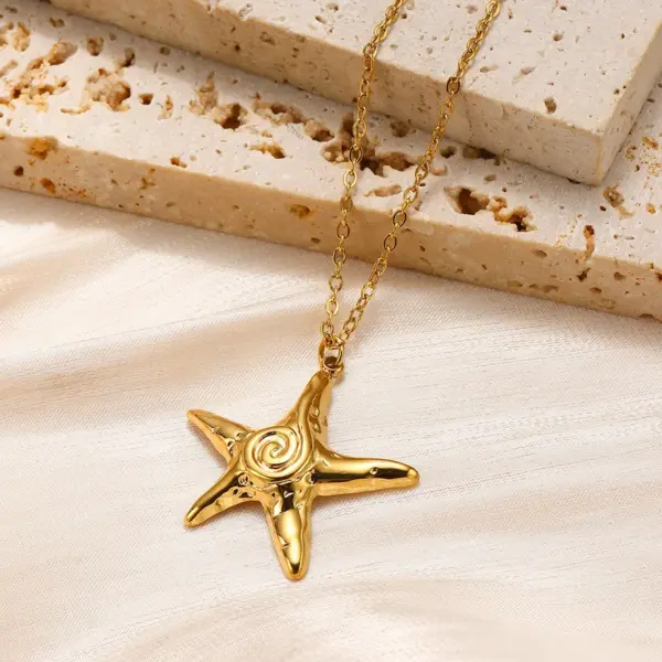 Wholesale Jewelry Glam Luxurious Classic Style Round Sun Starfish 304 Stainless Steel Cable Chain Snake Chain Pendant Necklace