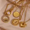 Wholesale 304 Stainless Steel Devil'S Eye Moon Heart Shape PVD Coated Rhinestones 18K Real Gold Plated Simple Style Classic Style Waterproof Non Tarnish Plating Inlay Cable Chain Gold Pendant Necklace