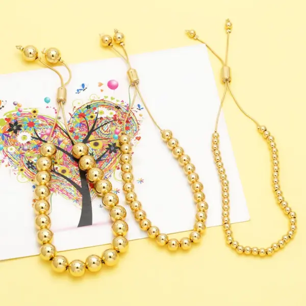 Wholesale Basic Fashion Simple Style Round Copper Beaded Plating 18k Gold Plated Bracelets