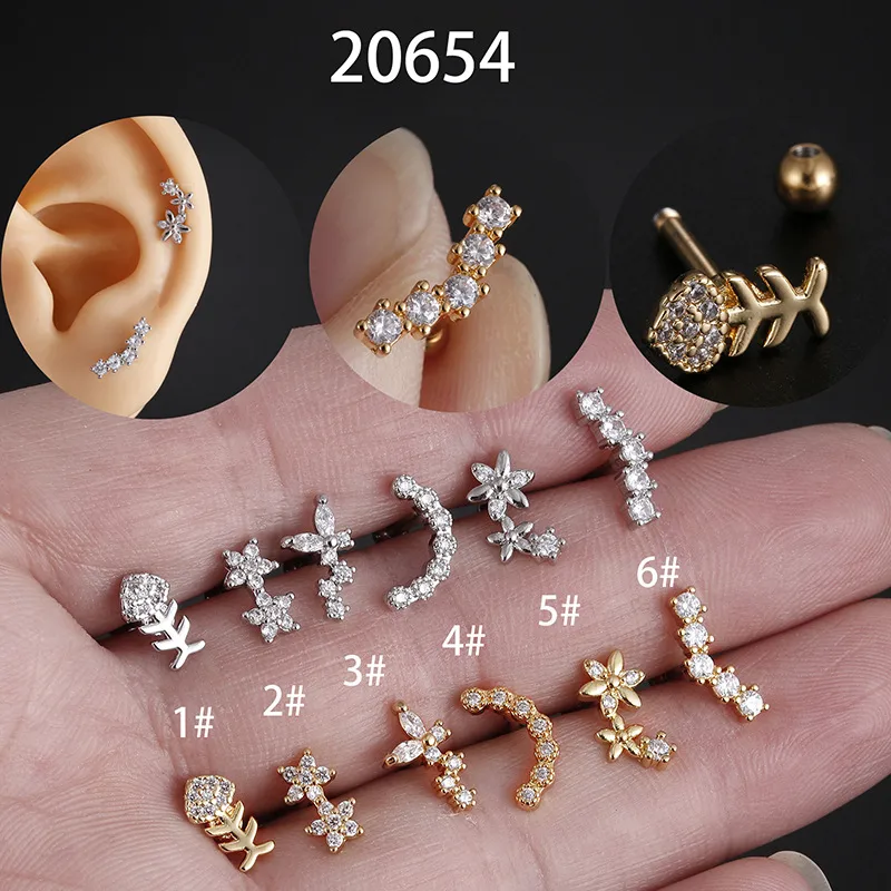 Wholesale Fashion Star Stainless Steel Star Zircon Ear Studs 1 Piece