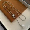 Stainless Steel Pearl Extender Chain Fashionable Simple Sweater Chain Clavicle Chain Pendant Trendy Geometric Pattern Titanium Steel Necklace For Women