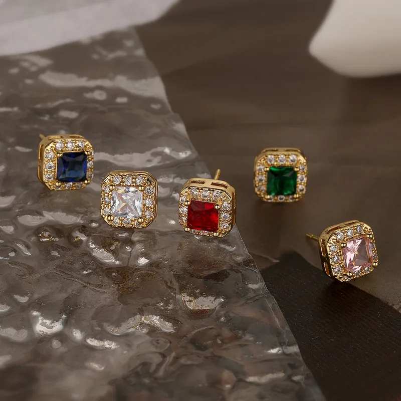 Wholesale 1 Pair Simple Style Commute Square Plating Inlay Copper Zircon 18k Gold Plated Ear Studs